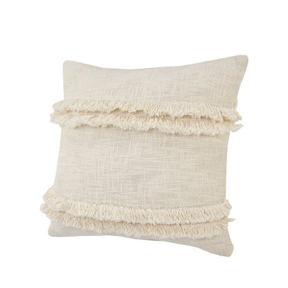 14" X 36" Cream Cotton Throw Pillow with Fringe