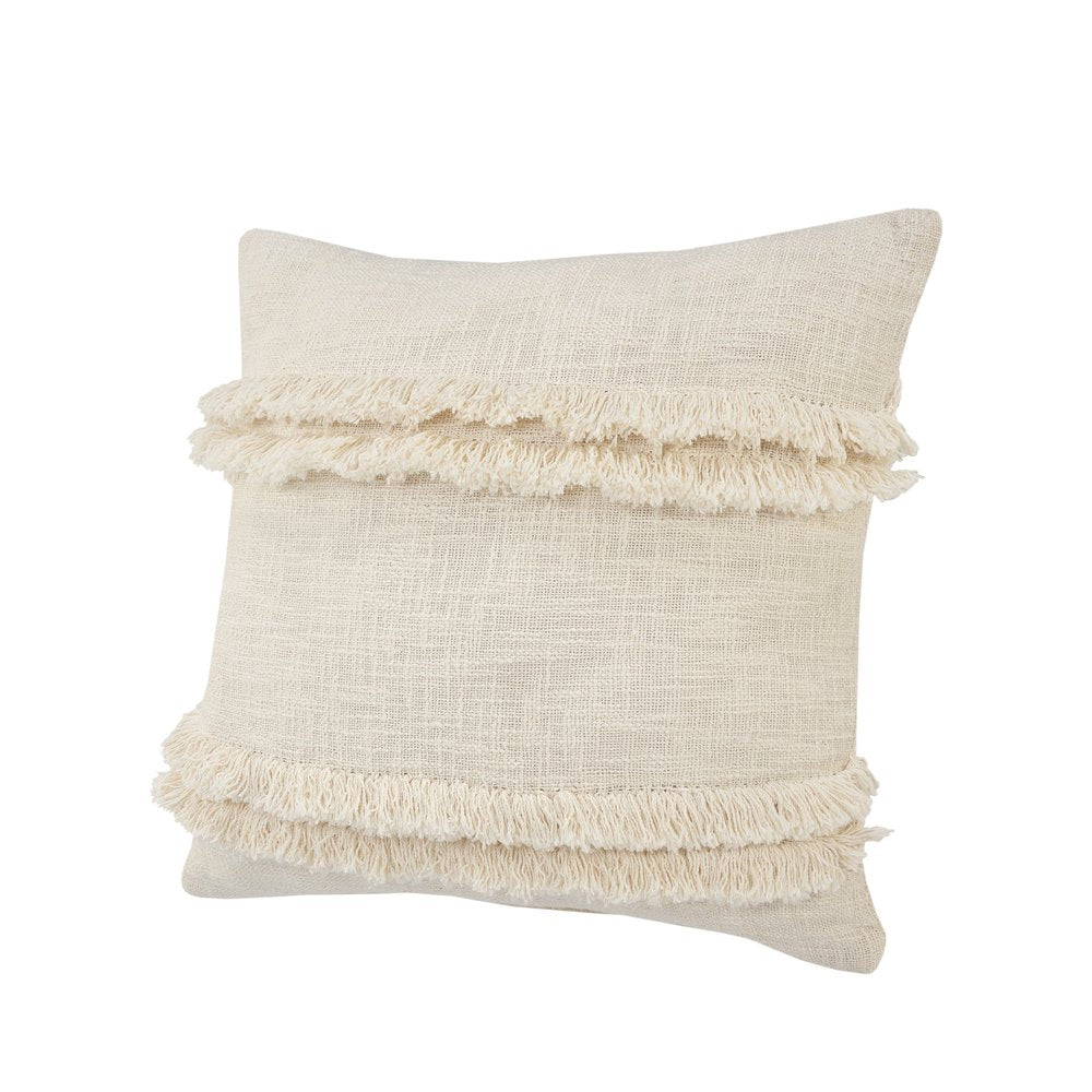 14" X 36" Cream Cotton Throw Pillow with Fringe