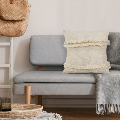 14" X 36" Cream Cotton Throw Pillow with Fringe