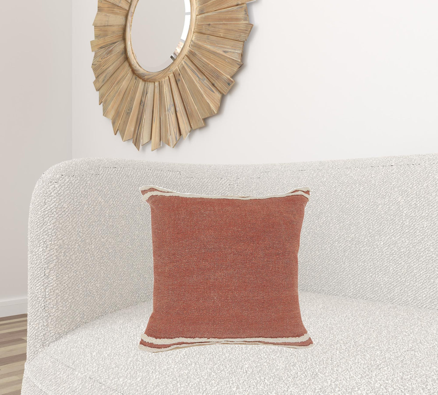 20" X 20" Cinnamon And White 100% Cotton Striped Zippered Pillow