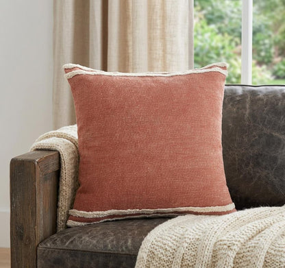 14" X 36" Orange And Off-White 100% Cotton Striped Zippered Pillow
