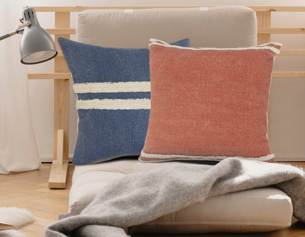 14" X 36" Orange And Off-White 100% Cotton Striped Zippered Pillow