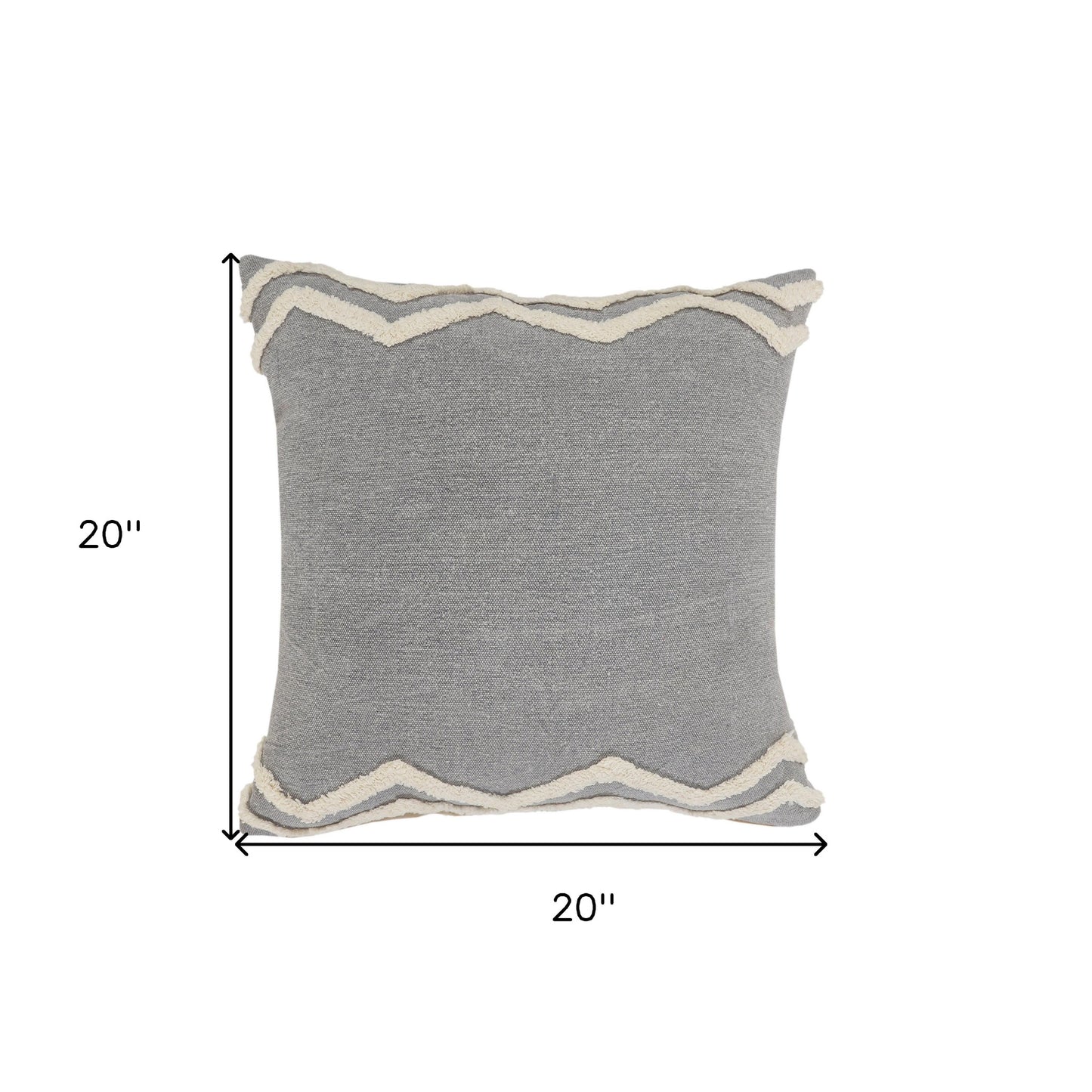 20" X 20" Light Gray Micro Chip Gray And White 100% Cotton Chevron Zippered Pillow