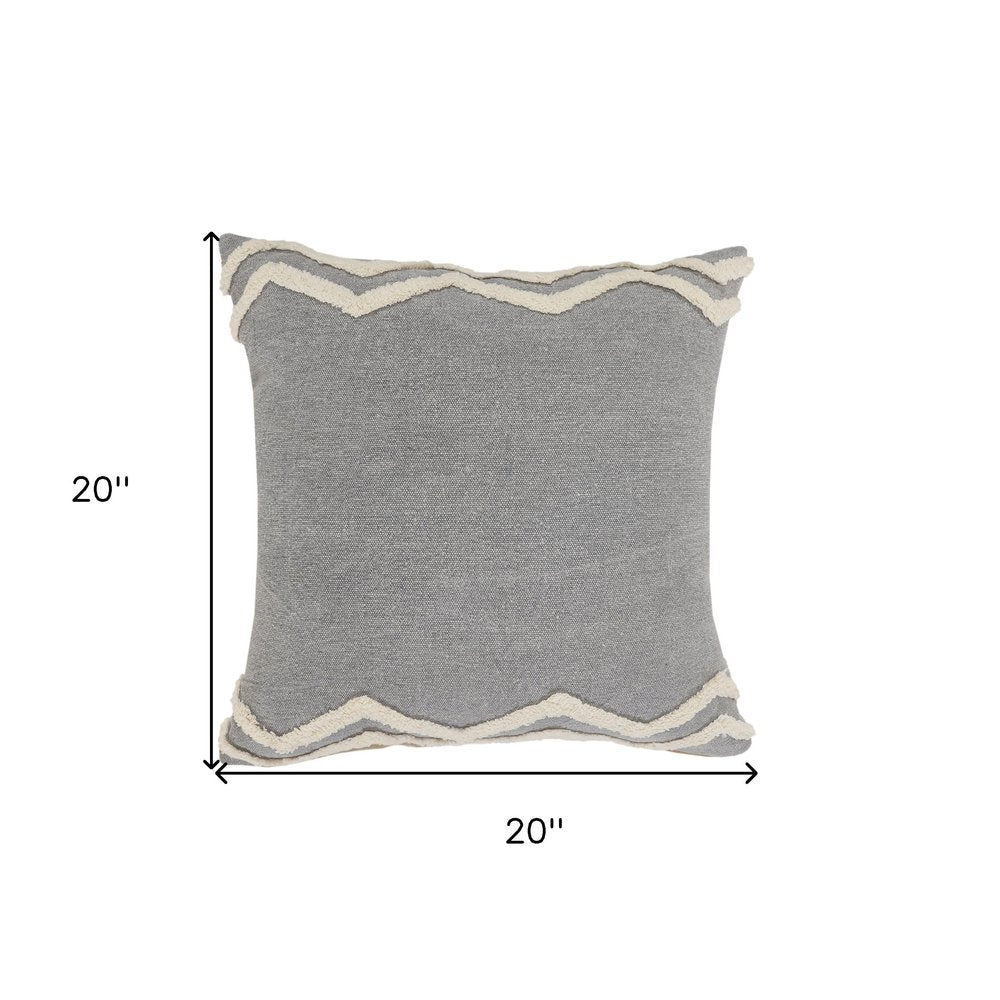 14" X 36" Gray And Tan Cotton Chevron Throw Pillow