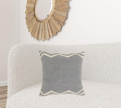 14" X 36" Gray And Tan Cotton Chevron Throw Pillow