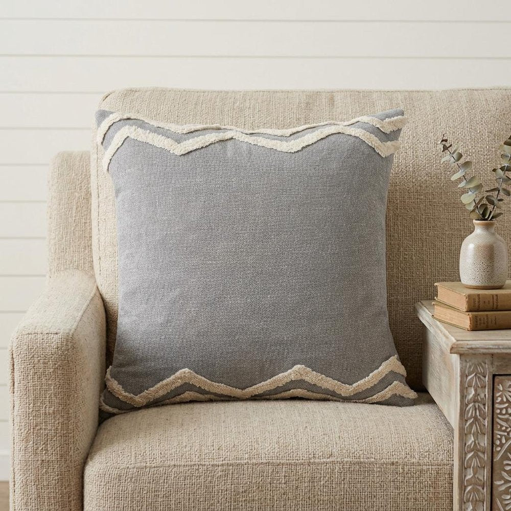 14" X 36" Gray And Tan Cotton Chevron Throw Pillow