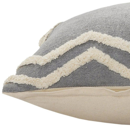 20" X 20" Light Gray Micro Chip Gray And White 100% Cotton Chevron Zippered Pillow