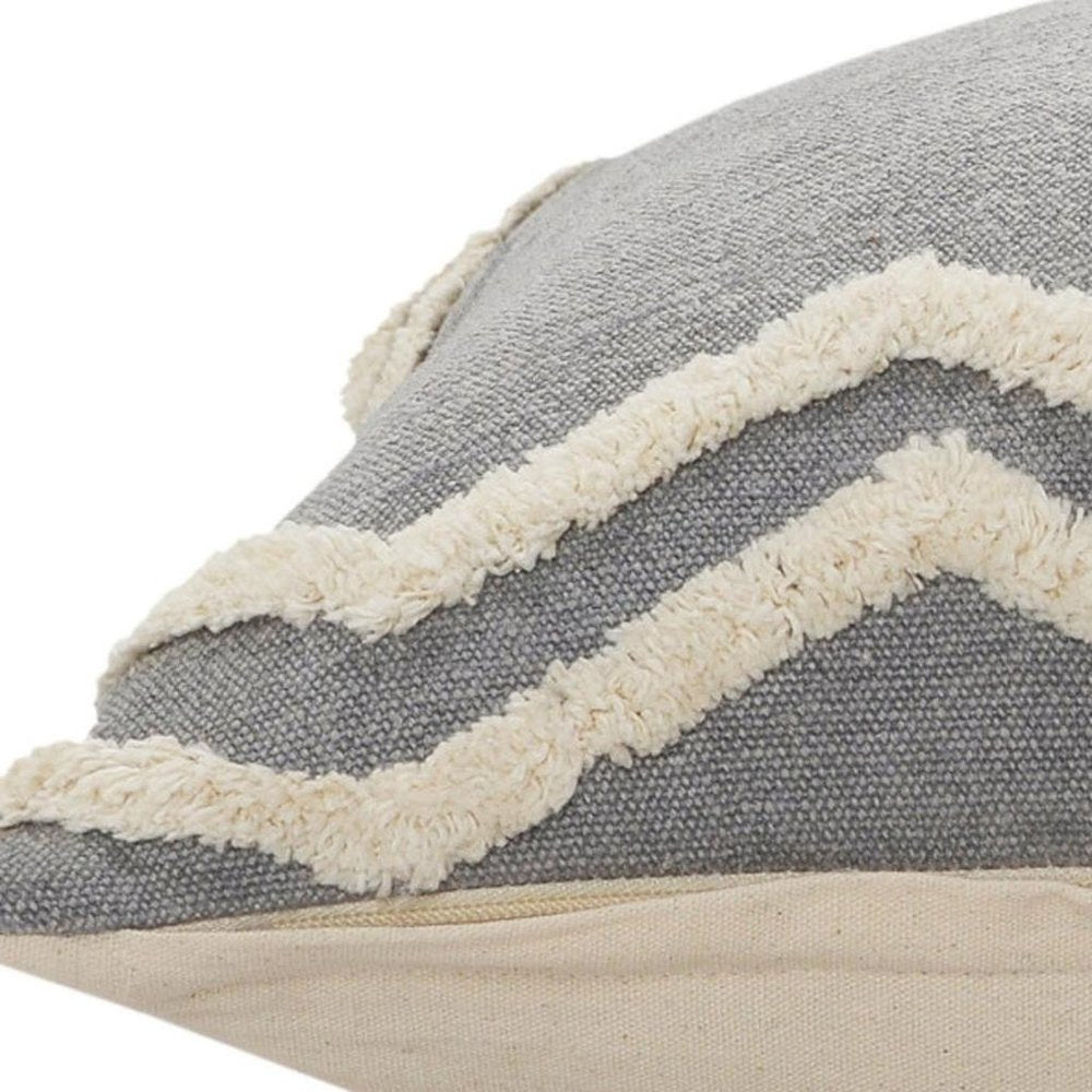 20" X 20" Light Gray Micro Chip Gray And White 100% Cotton Chevron Zippered Pillow