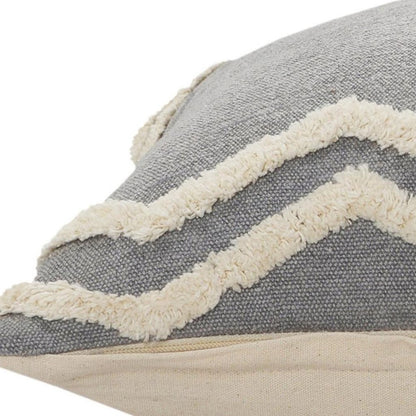 20" X 20" Light Gray Micro Chip Gray And White 100% Cotton Chevron Zippered Pillow