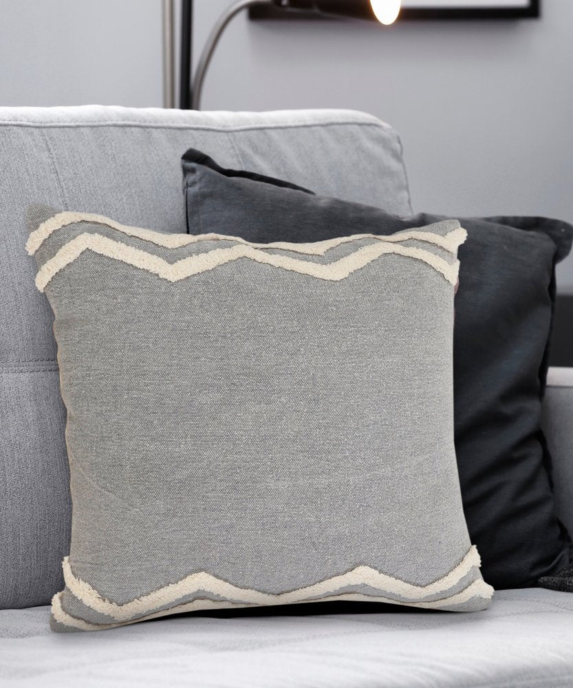 14" X 36" Gray And Tan Cotton Chevron Throw Pillow