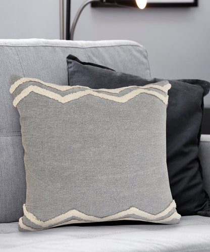 14" X 36" Gray And Tan Cotton Chevron Throw Pillow