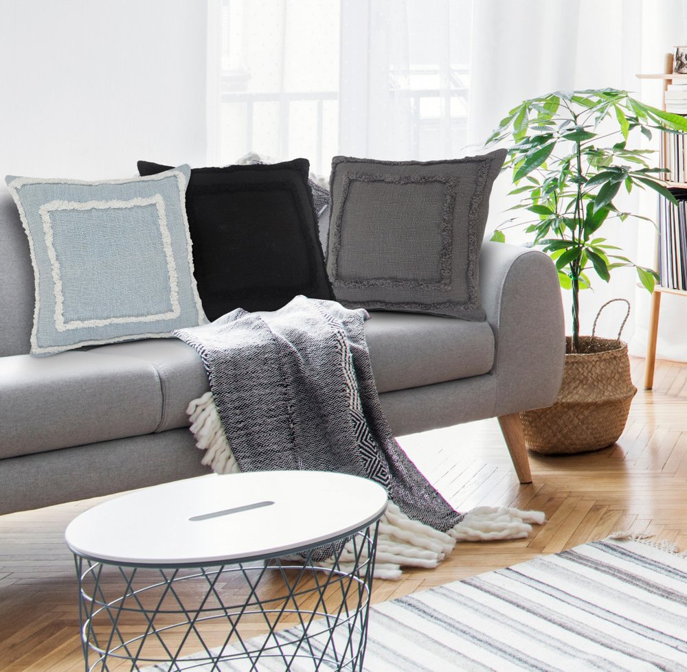 16" X 24" Sky Blue And White Cotton Geometric Throw Pillow