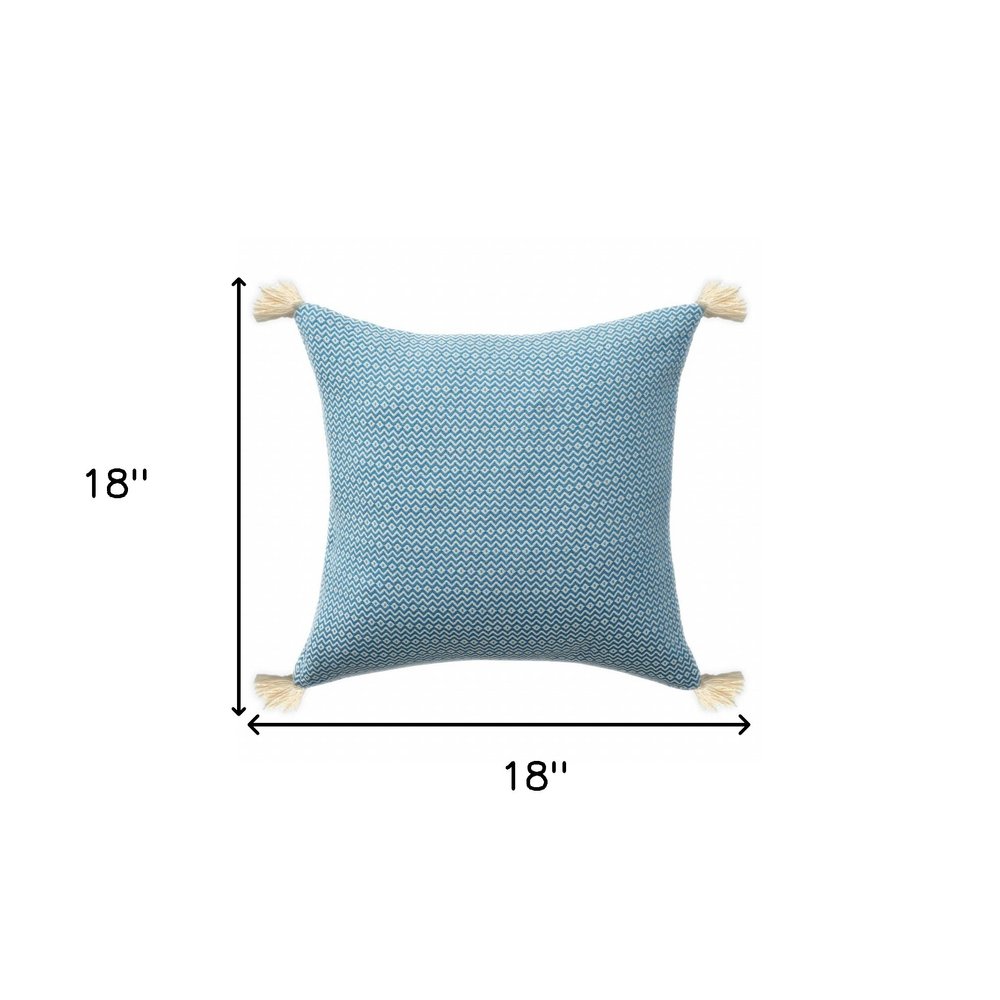 18" X 18" Light Blue 100% Cotton Geometric Zippered Pillow