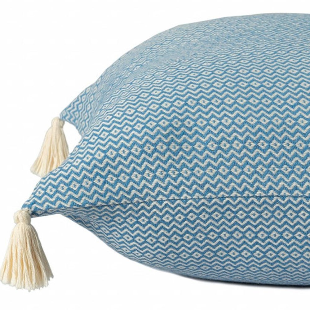 18" X 18" Light Blue 100% Cotton Geometric Zippered Pillow