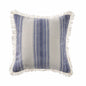 18" Navy Blue And Ivory Cotton Coastal Throw Pillow with Fringe