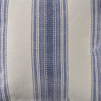 18" Navy Blue And Ivory Cotton Coastal Throw Pillow with Fringe