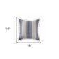 18" Navy Blue And Ivory Cotton Coastal Throw Pillow with Fringe