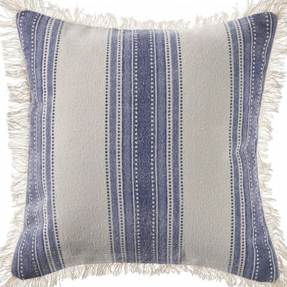 18" X 18" Navy Blue And Ivory 100% Cotton Coastal Zippered Pillow