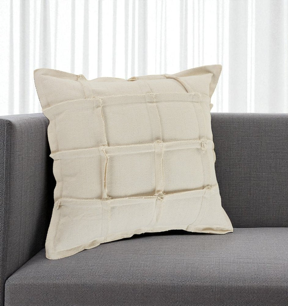 20" Beige Cotton Throw Pillow