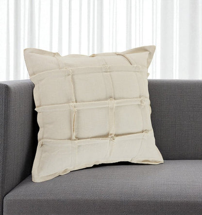20" Beige Cotton Throw Pillow