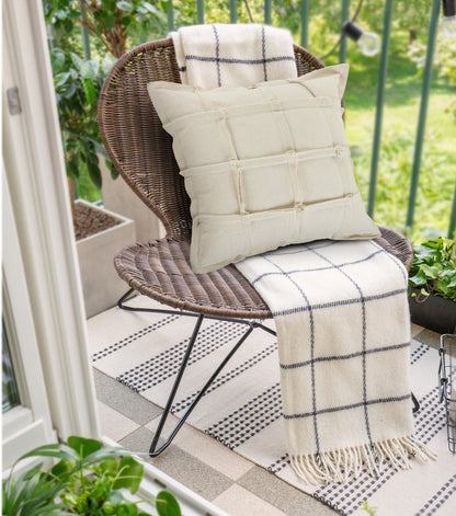 20" Beige Cotton Throw Pillow