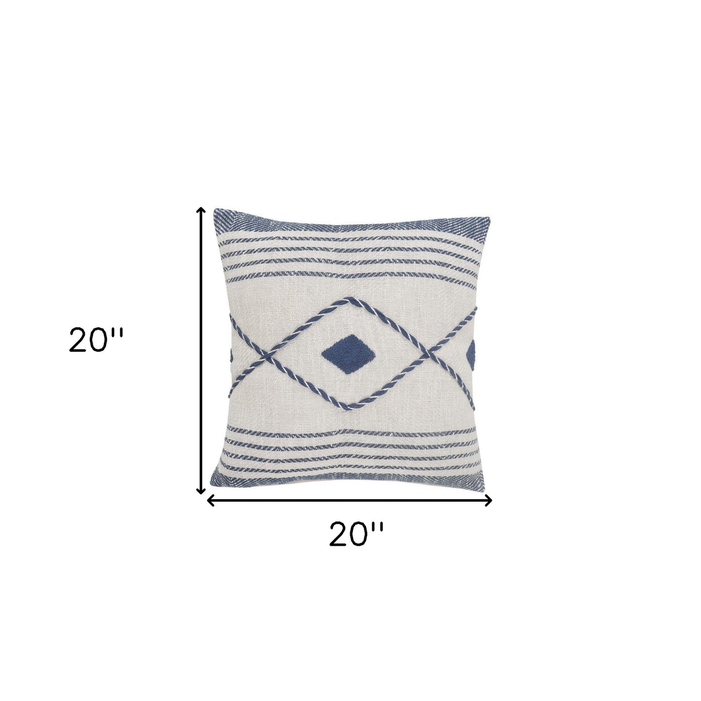 20" Ivory and Blue Coastal Cotton Throw Pillow With Texture