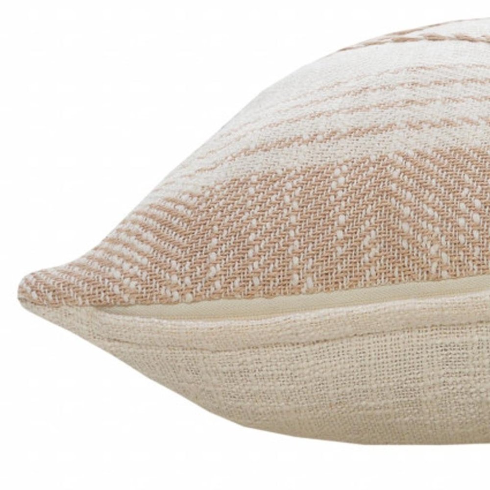 20" X 20" Peach And White 100% Cotton Coastal Zippered Pillow