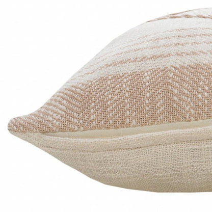 20" X 20" Peach And White 100% Cotton Coastal Zippered Pillow