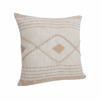 20" X 20" Peach And White 100% Cotton Coastal Zippered Pillow