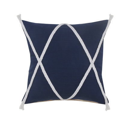 20" X 20" Navy And White 100% Cotton Coastal Zippered Pillow