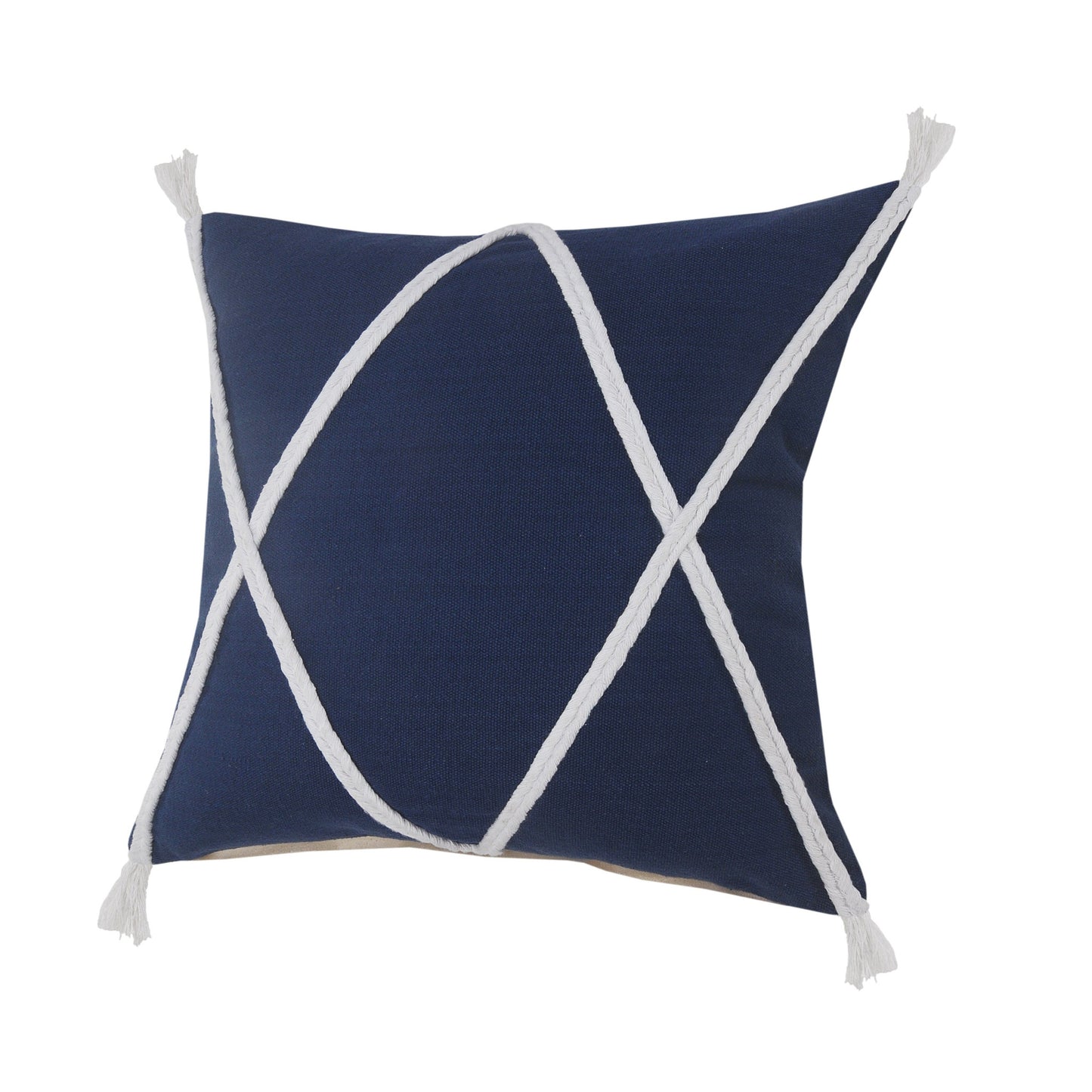 20" X 20" Navy And White 100% Cotton Coastal Zippered Pillow