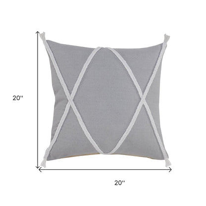 20" X 20" Light Gray And White 100% Cotton Coastal Zippered Pillow
