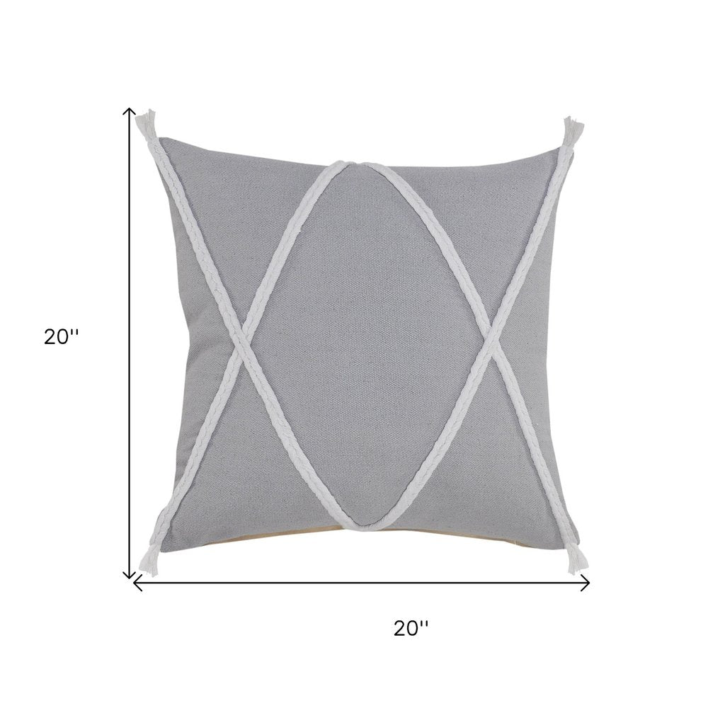 20" X 20" Light Gray And White 100% Cotton Coastal Zippered Pillow