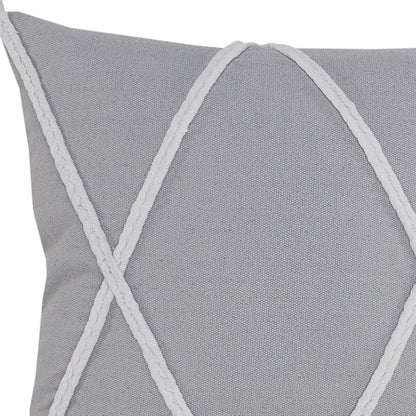20" X 20" Light Gray And White 100% Cotton Coastal Zippered Pillow