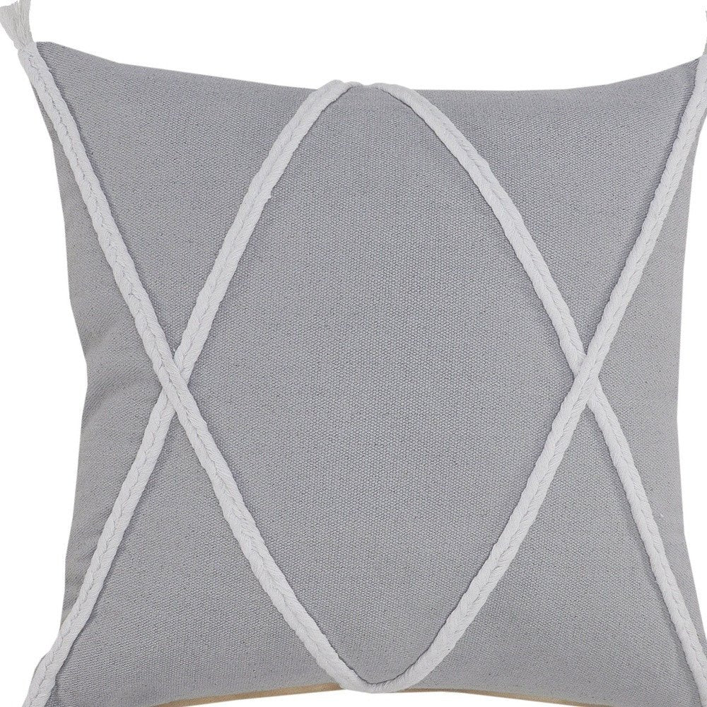 20" X 20" Light Gray And White 100% Cotton Coastal Zippered Pillow
