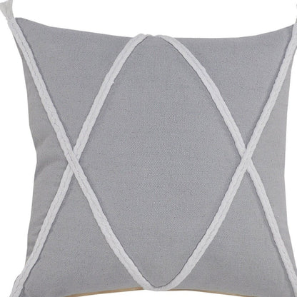 20" X 20" Light Gray And White 100% Cotton Coastal Zippered Pillow