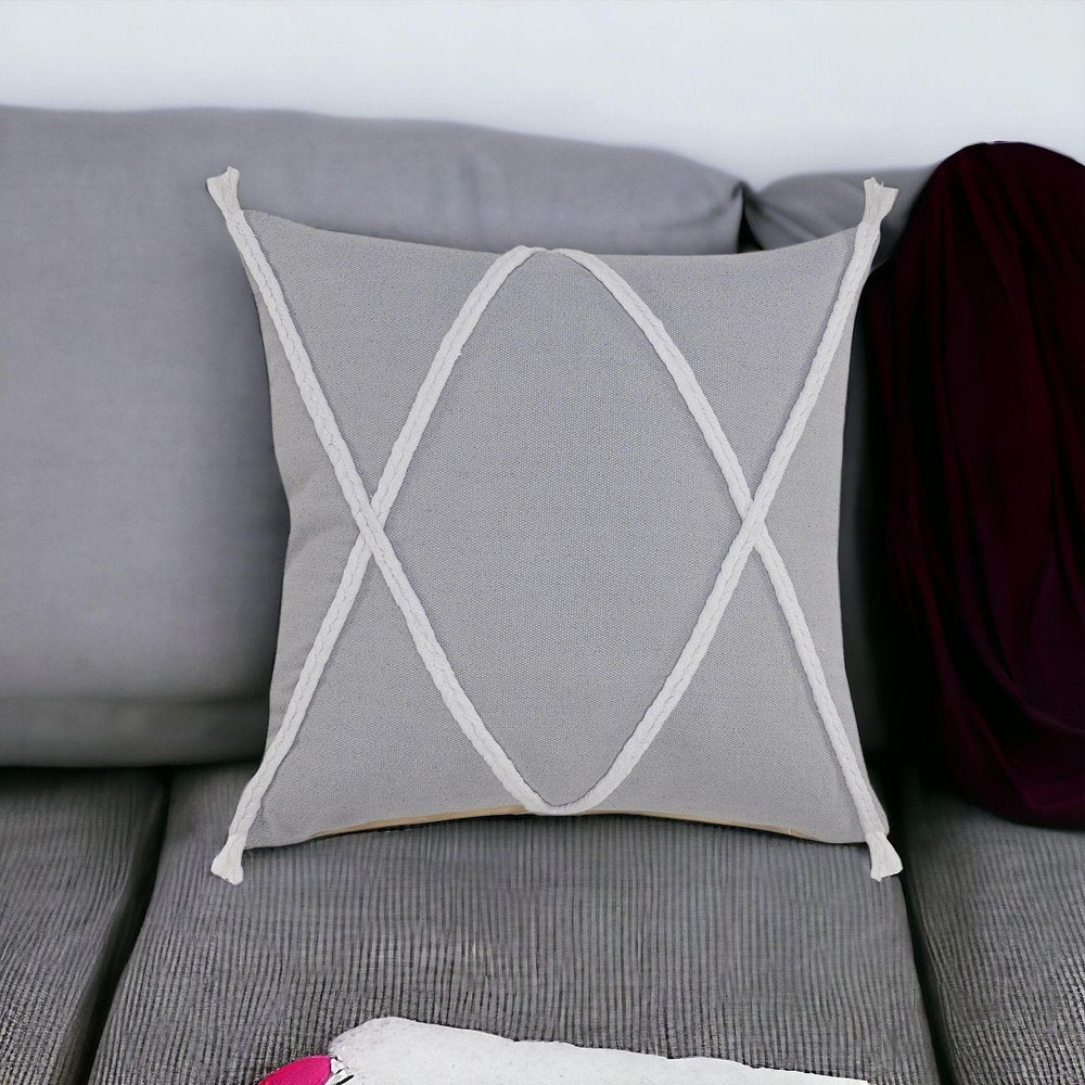 20" X 20" Light Gray And White 100% Cotton Coastal Zippered Pillow