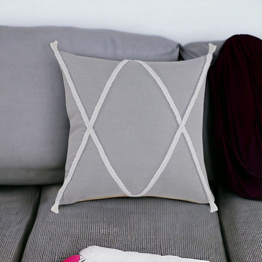 20" X 20" Light Gray And White 100% Cotton Coastal Zippered Pillow