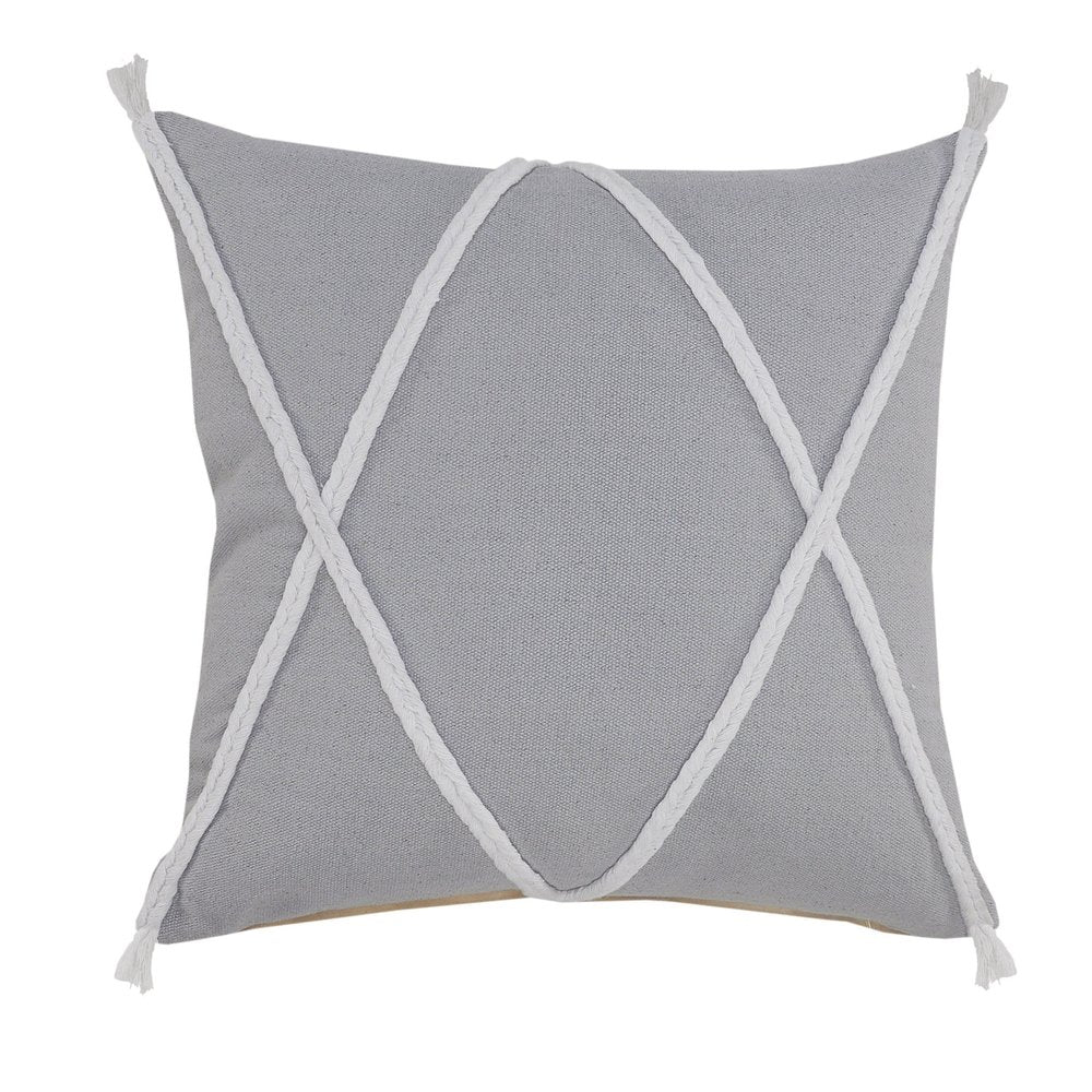 20" X 20" Light Gray And White 100% Cotton Coastal Zippered Pillow