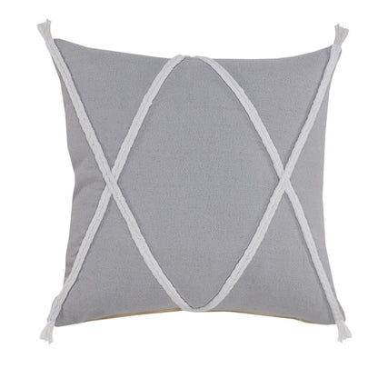 20" X 20" Light Gray And White 100% Cotton Coastal Zippered Pillow