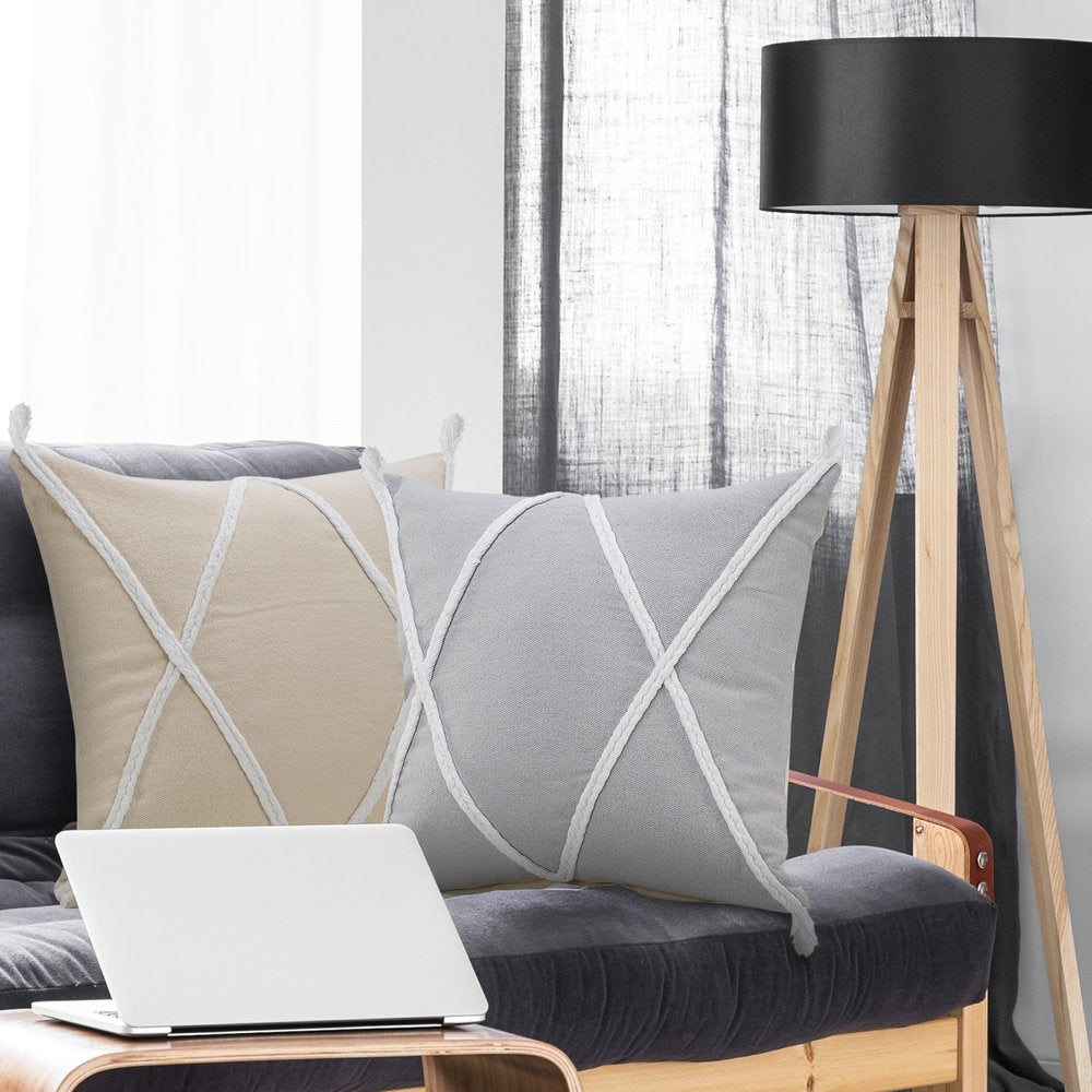 20" X 20" Light Gray And White 100% Cotton Coastal Zippered Pillow