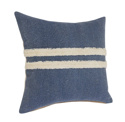 14" X 36" Dusty Blue And White 100% Cotton Striped Zippered Pillow