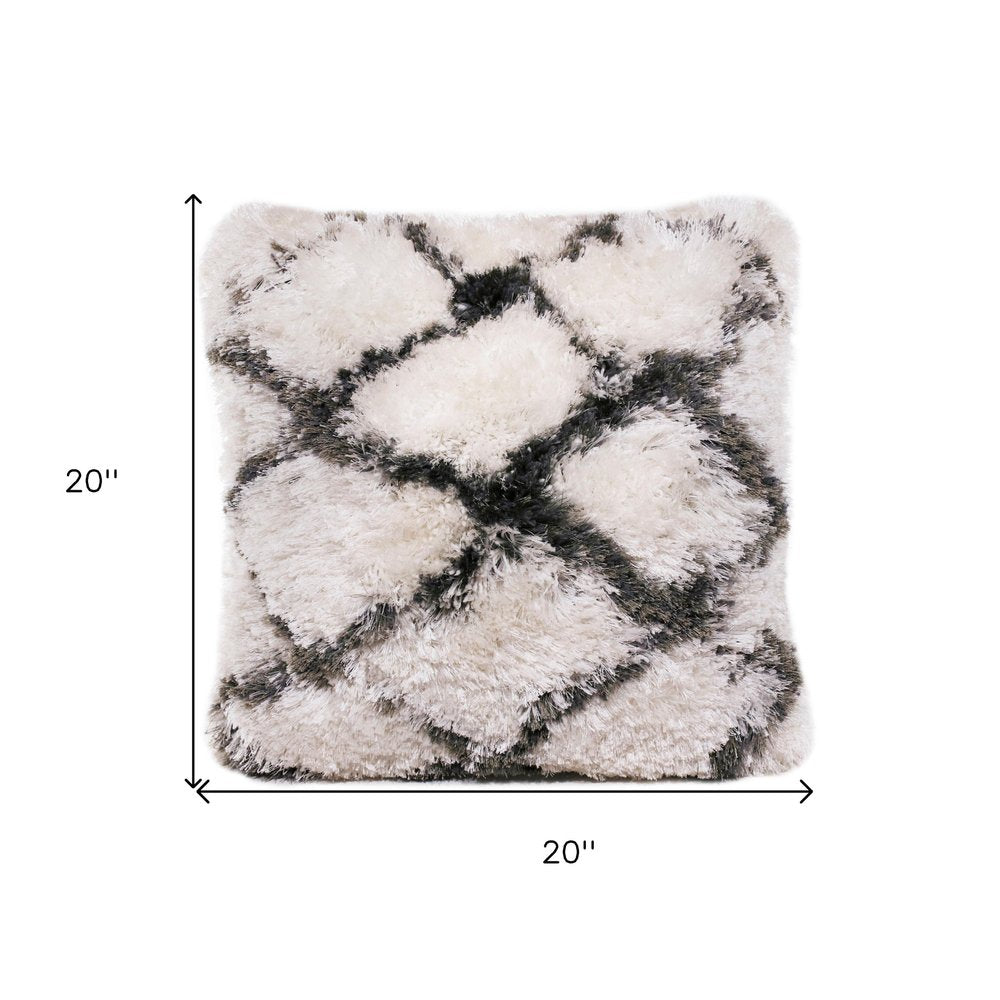 20" Black And White Fabric Geometric Throw Pillow