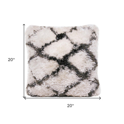 20" Black And White Fabric Geometric Throw Pillow