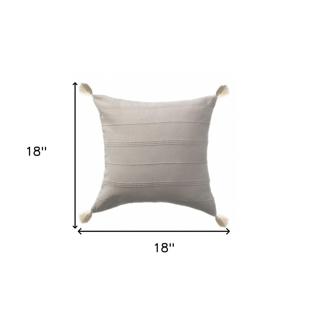 18" X 18" Beige 100% Cotton Zippered Pillow