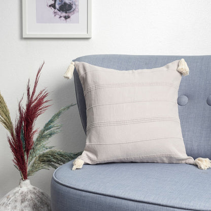 18" X 18" Beige 100% Cotton Zippered Pillow