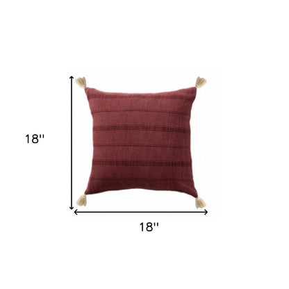 18" X 18" Burgundy 100% Cotton Zippered Pillow