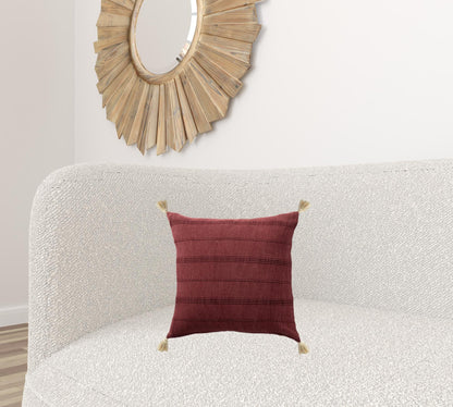 18" X 18" Burgundy 100% Cotton Zippered Pillow