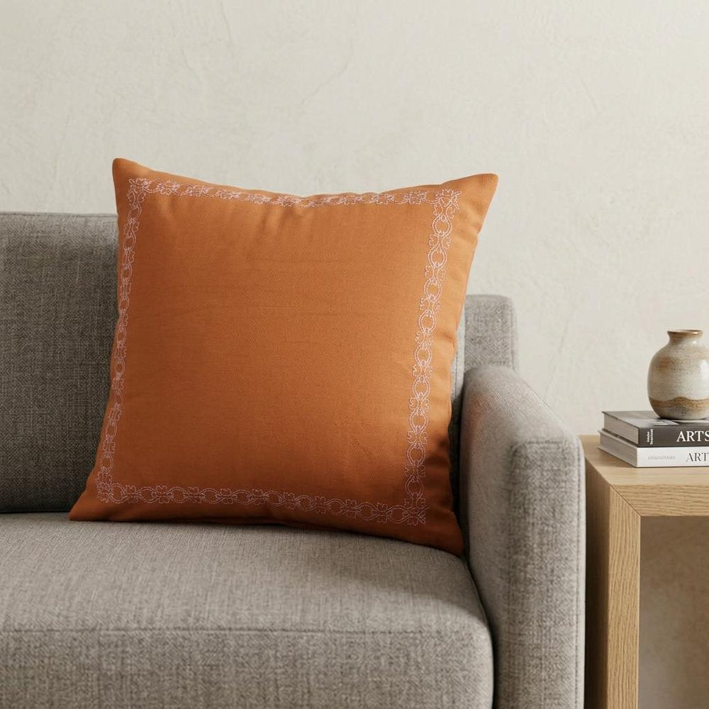14" X 20" Orange Geometric Cotton Lumbar Throw Pillow