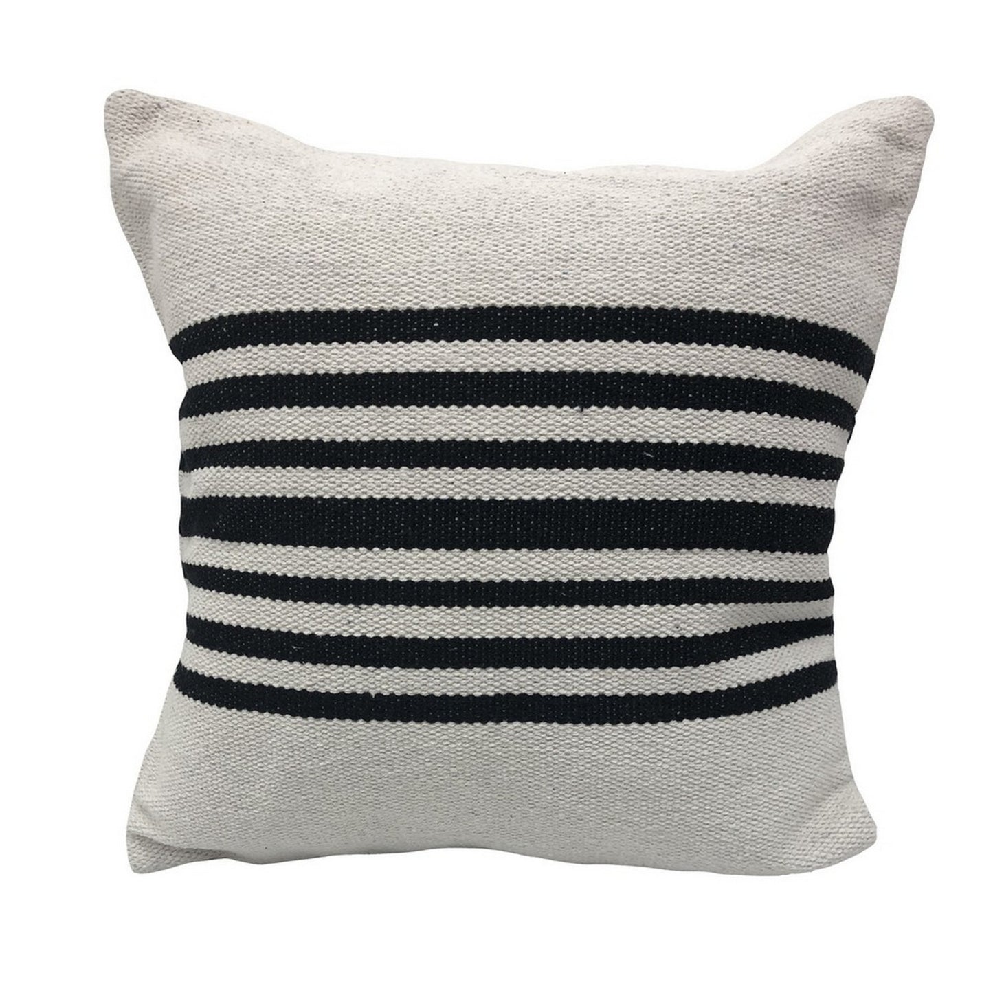 22" X 22" Black and White Striped Cotton Zippered Pillow